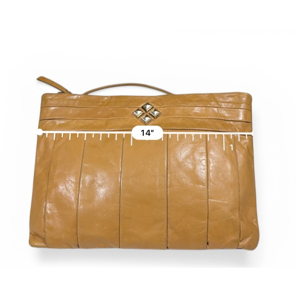 Vintage Y2K Gianni Bini Cognac Tan Leather Clutch Shoulder Bag Stud Detail Purse - Picture 4 of 11
